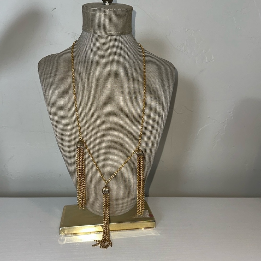 Vintage Gold Tone 3 Tassel Necklace 24” Long